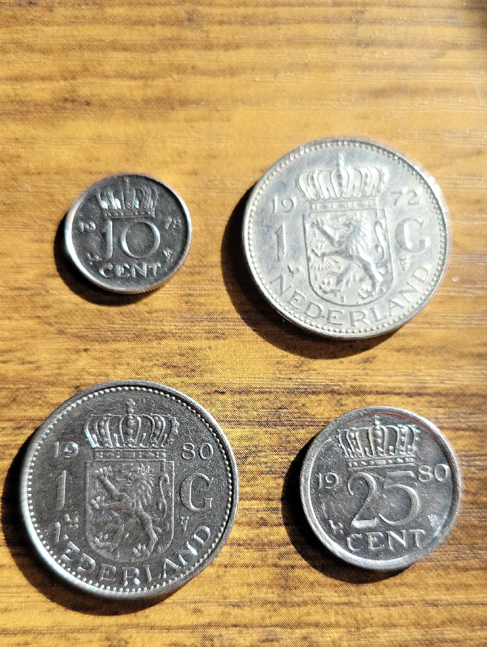 Set of 4 Vintage Netherlands Coins - Silver Toned 1¢ 10¢ 25¢ 1G